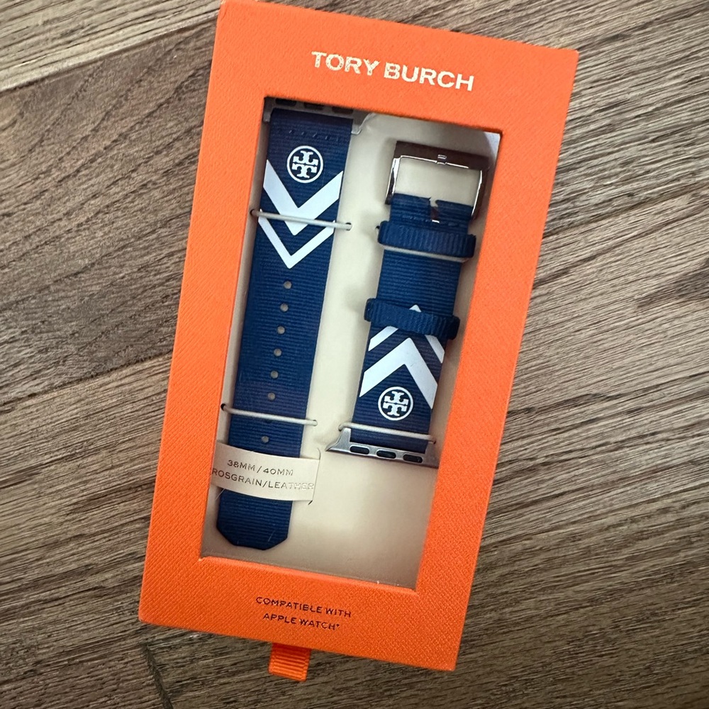 Tory Burch Apple Watch Band Navy White